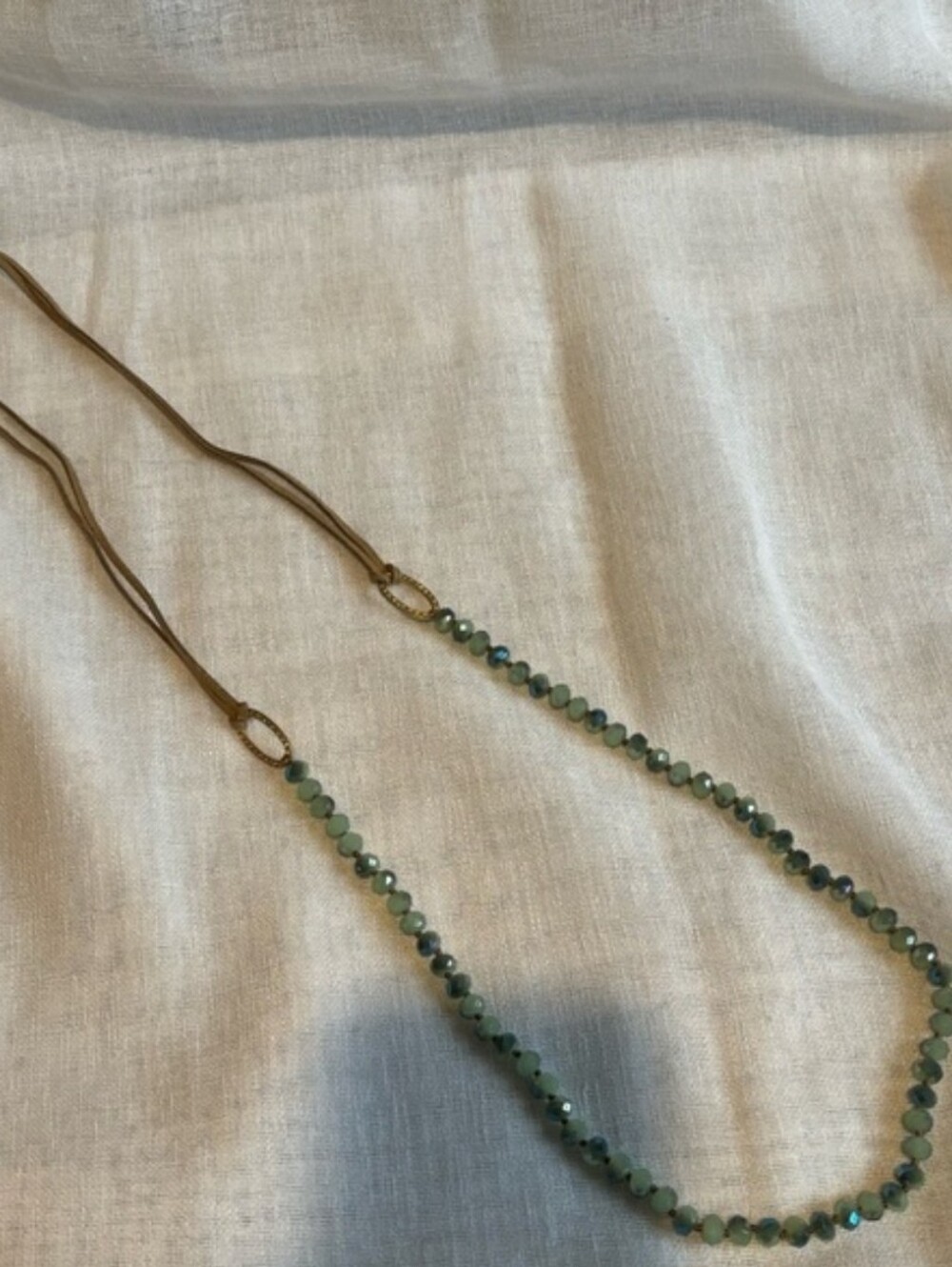 Green Faceted Bead Necklace with Gold Accents